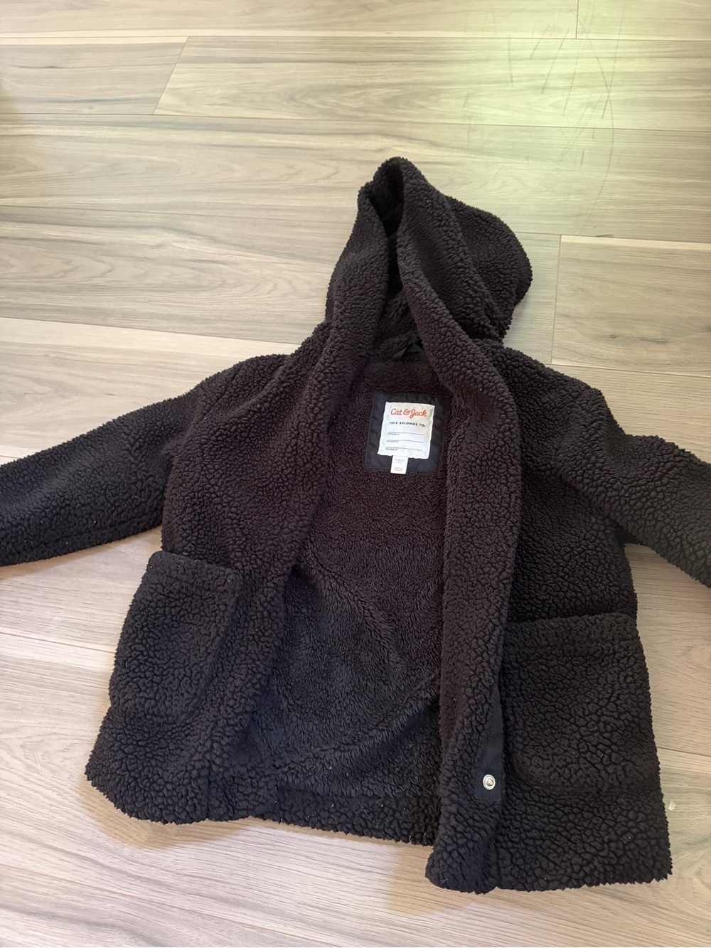 Cat & Jack Black faux shearling Sherpa Hooded Kids Coat with Pockets